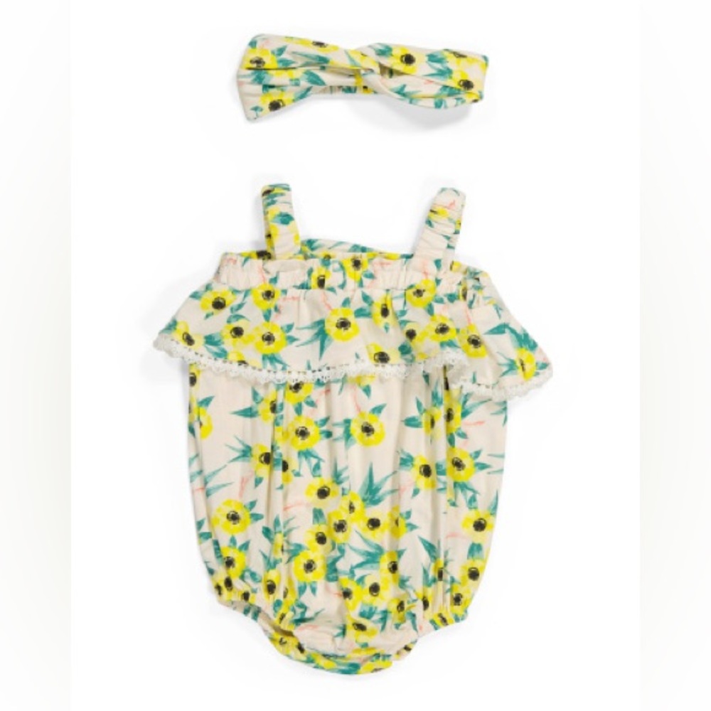 NWT Jessica Simpson baby girl yellow floral jumpsuit romper 24MO